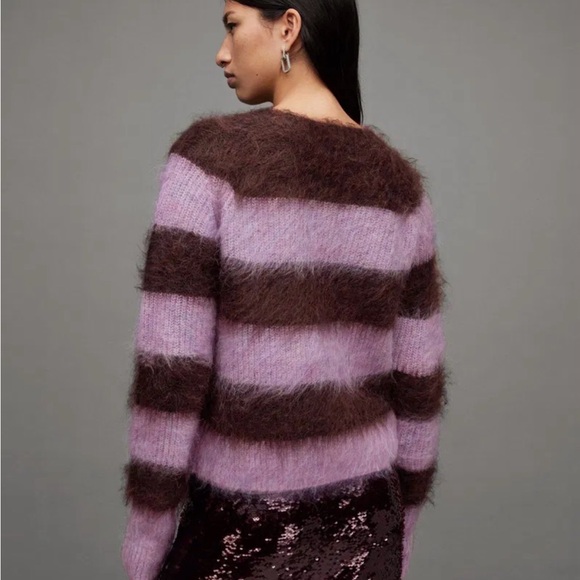 ALLSAINTS lou brushed mohair crewneck purple & brown size M/6/8 - Picture 2 of 5